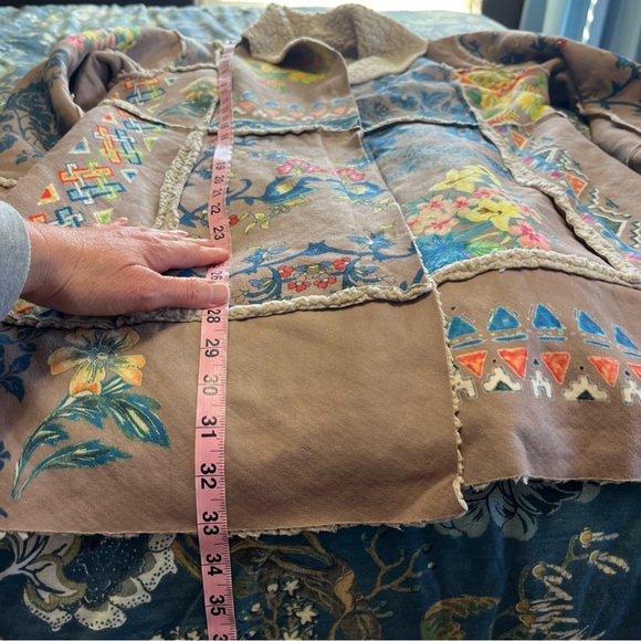 Johnny Was Sherpa Coat Faux Suede Steppe Floral Size Small Boho Hippie Pockets - Picture 11 of 13